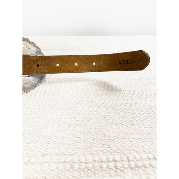 Brighton Western Brown Leather Concho Belt with Metal Silver Tone details size L - Picture 5 of 10